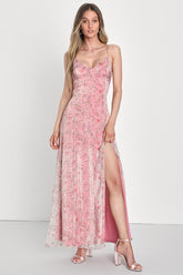 Forever Dreamy Pink Floral Organza Backless Maxi Dress