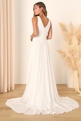 Modern Day Romance White Sleeveless Plunge Maxi Dress