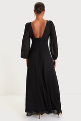 Prestigious Poise Black Backless Balloon Sleeve Maxi Dress