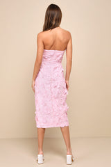 Elevated Sensation Blush Pink 3D Floral Embroidered Midi Dress