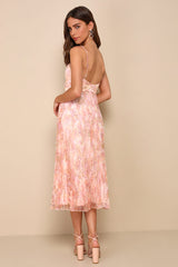 Finest Endeavor Blush Pink Floral Pleated Bustier Midi Dress