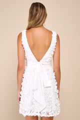 Totally Beautiful White 3D Floral Tie-Strap Skater Mini Dress