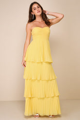 Seriously Sensational Yellow Strapless Tiered Maxi Dress