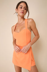 Latest Crush Orange Sleeveless Backless Skort Romper