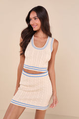 Upscale Crush Beige and Blue Cable Knit Two-Piece Mini Dress