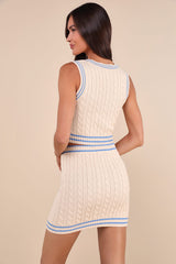 Upscale Crush Beige and Blue Cable Knit Two-Piece Mini Dress