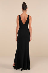 Pure Loveliness Black Pleated Ruffled High-Low Maxi Dress