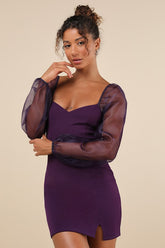 Sophisticated Aura Purple Long Sleeve Bodycon Mini Dress
