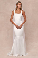 Luxe Loveliness White Satin Backless Mermaid Maxi Dress