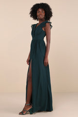Gorgeous Goal Emerald Pleated Backless Surplice Maxi Dress