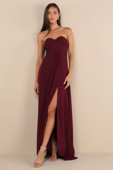 Splendid Aura Plum Purple Chiffon Pleated Strapless Maxi Dress