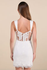 Coveted Delight White Sequin Mesh Embroidered Bustier Mini Dress
