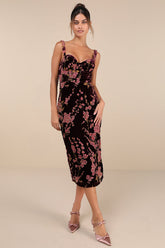 Romantic Stunner Plum Floral Burnout Velvet Lace-Up Dress