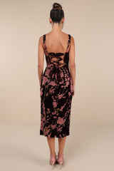 Romantic Stunner Plum Floral Burnout Velvet Lace-Up Dress