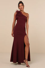 Stunning Significance Plum One-Shoulder 3D Ruffled Maxi Dress