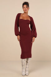 Autumn Aura Burgundy Ribbed Two-Piece Sweater Dress
