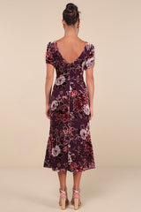 Loving Approach Purple Velvet Burnout Puff Sleeve Midi Dress