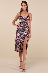 Immaculate Chicness Black Floral Brocade Midi Dress