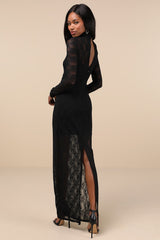 Famous Impression Black Lace Mock Neck Long Sleeve Maxi Dress