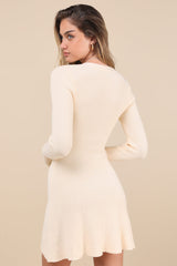 Adorably Flirty Ivory Button-Front Sweater Mini Dress