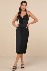 Incredibly Enchanting Black Two-Piece Slip Dress and Corset Set