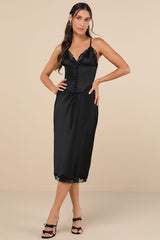 Incredibly Enchanting Black Two-Piece Slip Dress and Corset Set