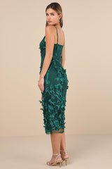 Limitless Adoration Emerald 3D Floral Embroidered Midi Dress