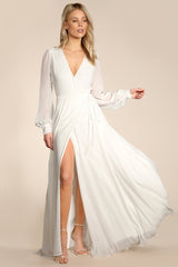 My Whole Heart White Long Sleeve Wrap Dress