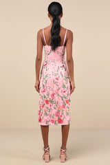 Blooming For Love Pink Floral Embroidered Midi Dress