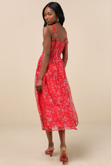 Francesca Red Floral Sleeveless Midi Dress