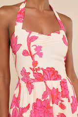Layton Pink and Cream Floral Halter Maxi Dress