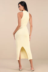 Essentially Sweet Light Yellow Ribbed Sleeveless Midi Dress