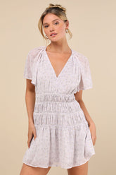 Chrislyn Light Lavender Floral Flutter Sleeve Mini Dress