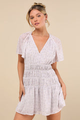 Chrislyn Light Lavender Floral Flutter Sleeve Mini Dress