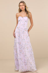 Chic Preciousness Lavender Floral Organza Bustier Maxi Dress