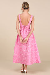 Rudra Pink Floral Jacquard A-Line Backless Midi Dress