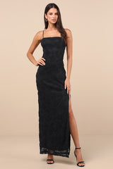 Joni Black 3D Applique Lace Maxi Dress