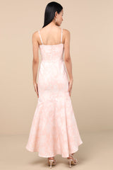 Gwenth Blush Floral Jacquard High-Low Midi Dress