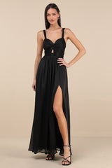 Aria Black Crinkle Knotted Backless Maxi Dress