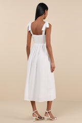 Corinthia White Embroidered Button-Front Midi Dress