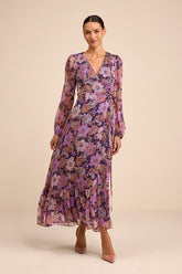 Feeling Sweet Purple Floral Print Long Sleeve Wrap Maxi Dress