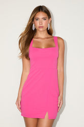 Social Sensation Hot Pink Square Neck Mini Bodycon Dress