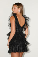 Striking Sensation Black Tulle Tiered Ruffled Mini Dress