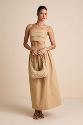 Marina Tan Cotton High-Rise Maxi Skirt