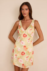 Jaziel Light Green Floral Sleeveless Mini Dress