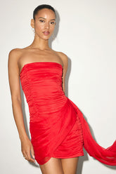 Exceptional Beauty Red Ruched Strapless Bodycon Mini Dress