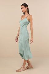 Tamia Sage Textured Sleeveless Midi Slip Dress