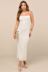 Matilde Ivory Textured Knit Bodycon Midi Dress