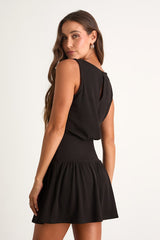 Junie Black Ribbed Knit Boat Neck Mini Dress