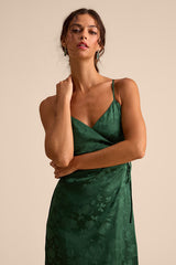 Katherine Emerald Floral Jacquard Wrap Midi Dress
